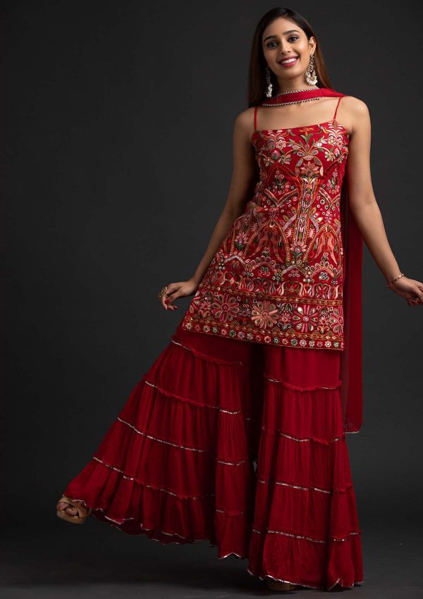 magnificent-red-colour-georgette-with-real-mirror-work-sharara