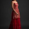 NSR 1301 Red Top : Georgette Work : Heavy Embroidery With Real Mirror Work Sharara : Georgette Wedding, Party, Festive, Events @1849/- | Salwar suit, Casual Suits, Creative suits, Designer Suits, Palazzo Suits, Party Wear Suits, Straight Suits