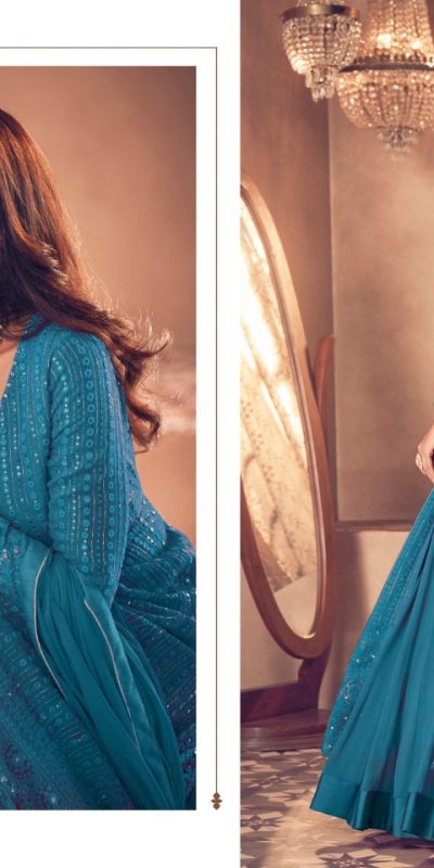 Glamorous Rama Color Heavy Georgette with Santoon And Embroidery Designer Work Suit