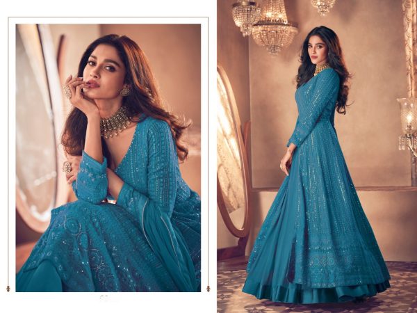 Glamorous Rama Color Heavy Georgette with Santoon And Embroidery Designer Work Suit