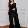 Classic Black Color Full Saree Of Georgette Sequins Work Saree