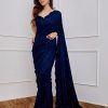 Classic Navy Blue Color Full Saree Of Georgette Sequins Saree
