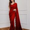 Classic Red Color Full Saree Of Georgette Sequins Work Saree