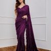 Classic Wine Color Full Saree Of Georgette Sequins Work Saree