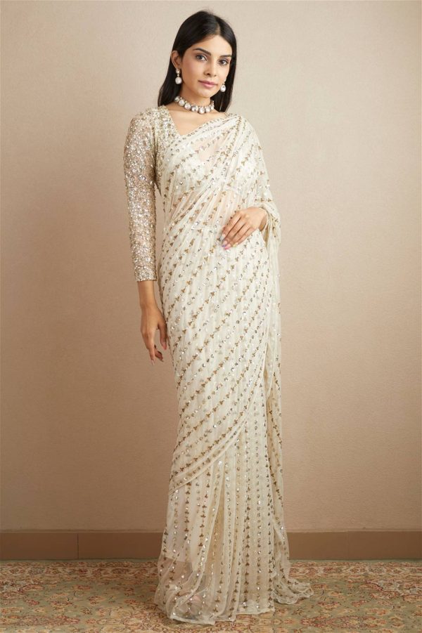 Gorgeous White Color Georgette Embroidery Sequence Work Saree