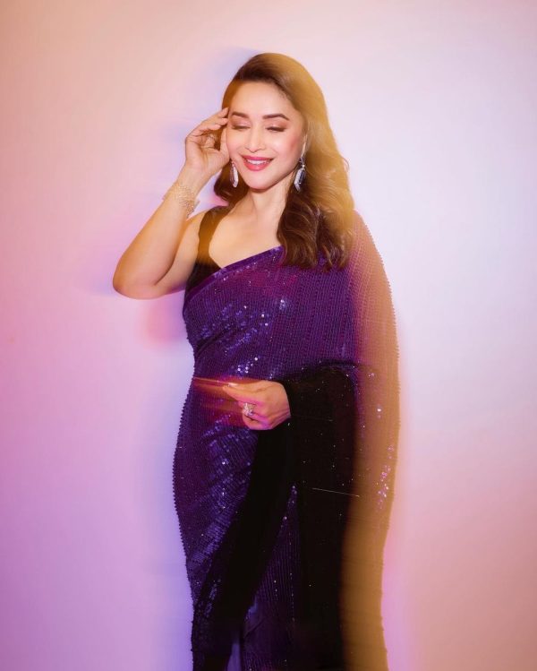 Purple Georgette Sequence Embroidery Work Saree - Image 2