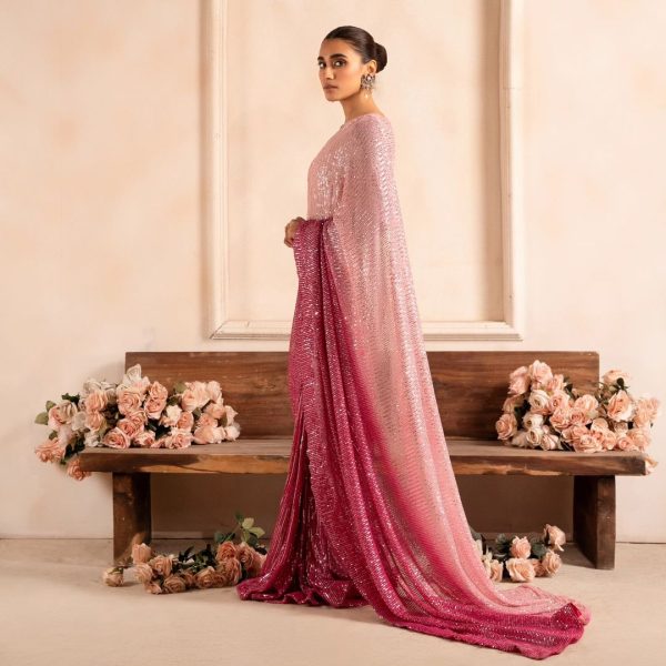 Pretty Baby Pink Color Sequins Embrodery Work saree