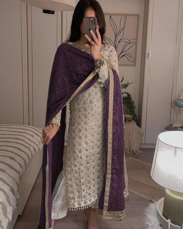 Pretty White Color Sequence Work Salwar Suit With Wine Dupatta