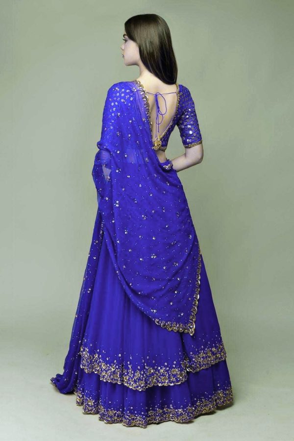 Resplendent Royal Blue Color Trendy Sequence Work Ruffle Lehenga Choli