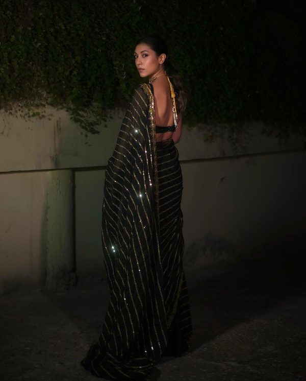 Black Georgette Heavy Sequin Embroidered
Saree - Image 2