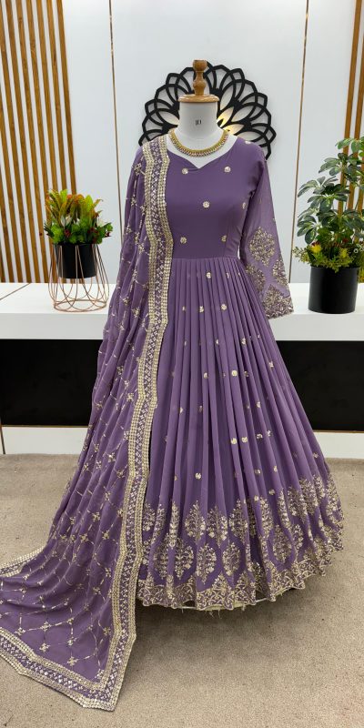 Light Purple Georgette Embroidery Sequence Gown