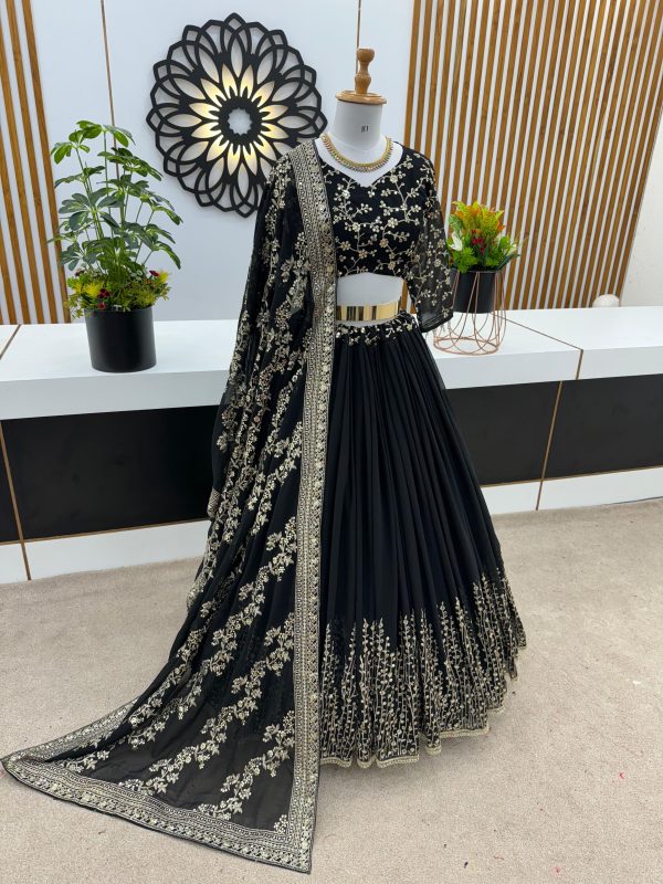 Black Faux Georgette Embroidery Sequence Lehenga Choli - Image 4