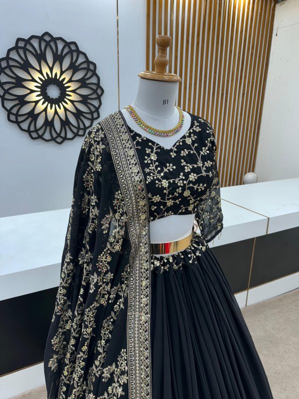 Black Faux Georgette Embroidery Sequence Lehenga Choli - Image 2