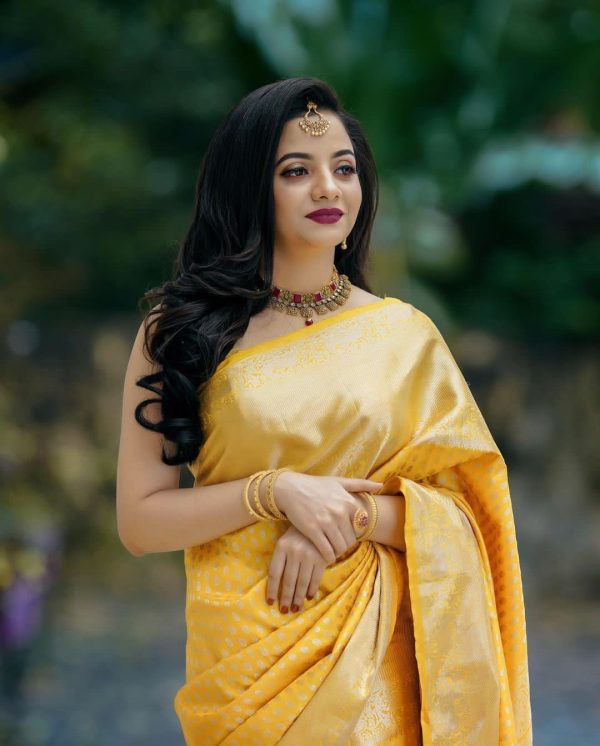 KP 3095 Yellow Color Lichi Silk Jacquard Work Beautiful Saree Casual, Party Wear, Wedding, Events Etc. Expected Delivery 4-6 Working Days @1399/- | Sarees, Bollywood Sarees, Creative Sarees, Designer Sarees, Embroidered Sarees, Ethnic Saree, Modern Digital sarees, Party Wear Sarees