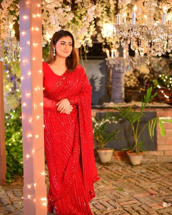 Dazzling Red Color Georgette Embroidery Sequence Work Saree