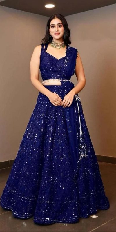 Glamorous Royal Blue Color Georgette Embroidery Lehenga Choli