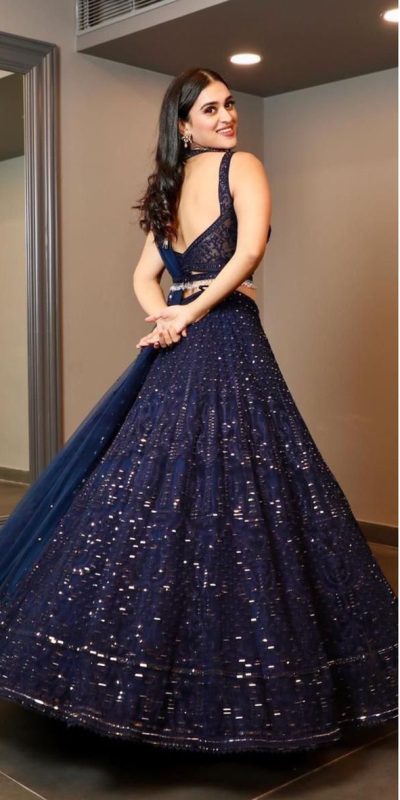 Glamorous Royal Blue Color Georgette Embroidery Lehenga Choli