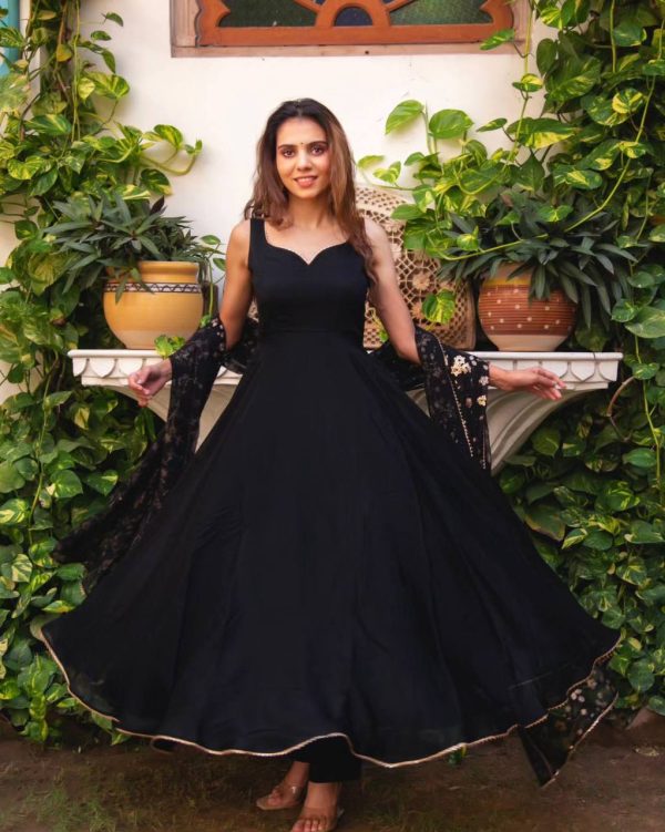 Gorgeous Black Heavy Faux Georgette With Fully Flair Salwar Suit