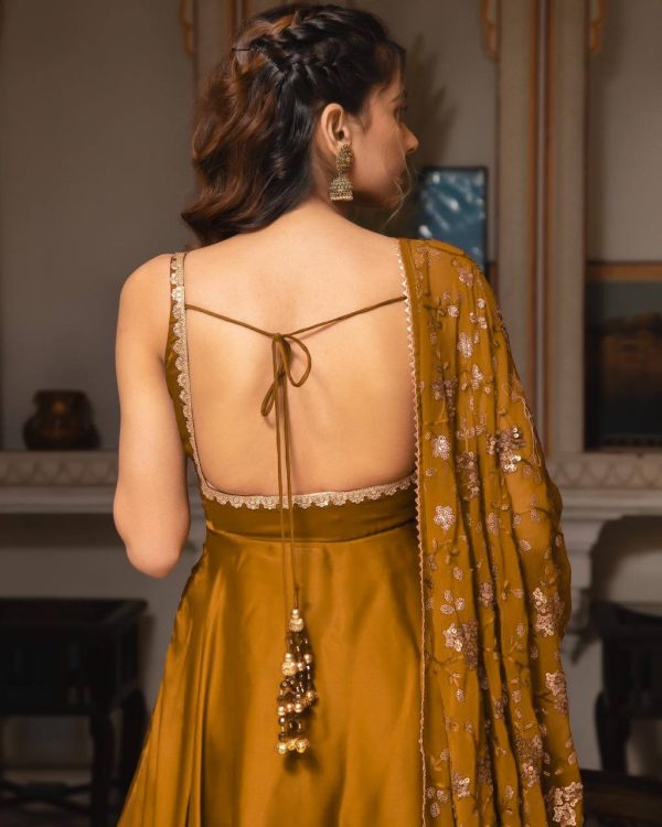 Coffee Heavy Faux Georgette Fully Flair Salwar Suit - Image 2