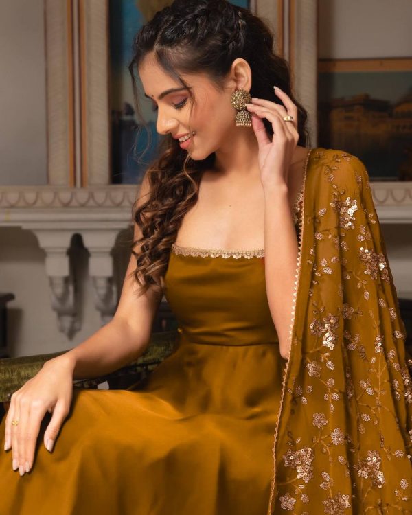 Coffee Heavy Faux Georgette Fully Flair Salwar Suit - Image 4
