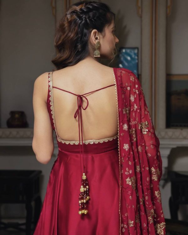 Red Heavy Faux Georgette With Fully Flair Salwar Suit - Image 3