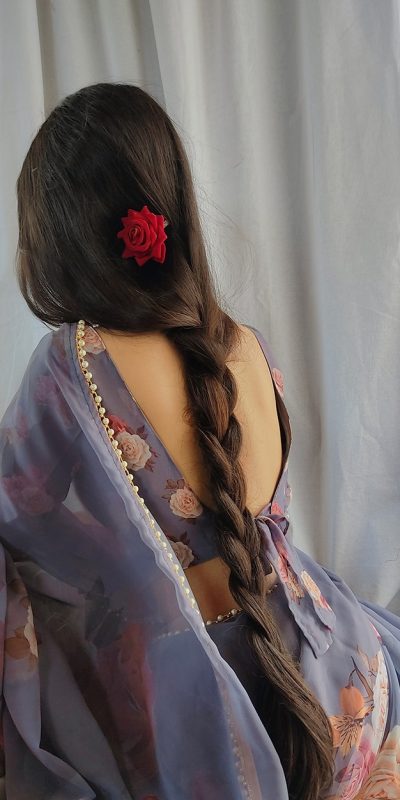 Graceful Violet Color Georgette Printed Pearl Lace Border Saree