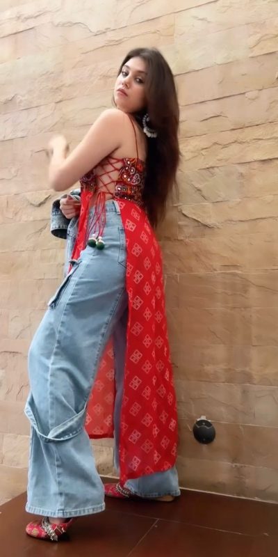 New Red Color Foix Georgette Chine Stich Work Real Mirror Kurti