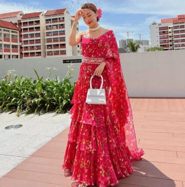 Pink Georgette Silk Printed Lehenga Choli - Image 2