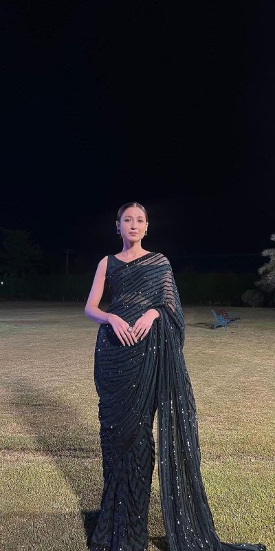 Special Black Color Georgette Embroidery Sequence Work Saree