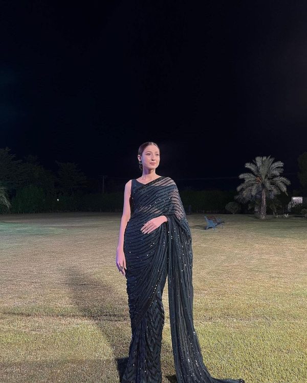 Black Georgette Embroidery Sequence Work Saree - Image 2