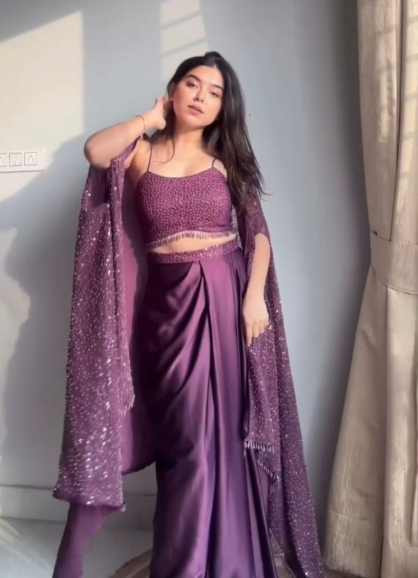 Purple Rangoli Silk Threads Embroidery Salwar Suit - Image 2