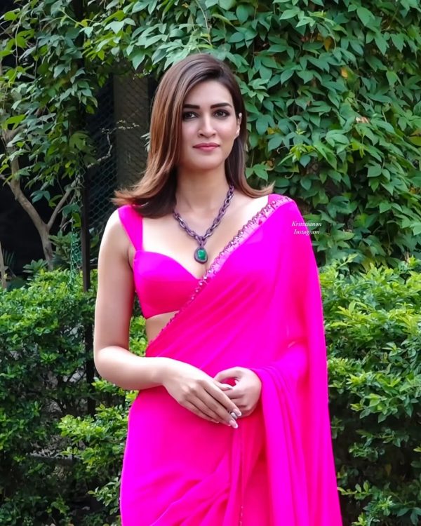 Pink Georgette Embroidery Sequence Lace Saree - Image 3