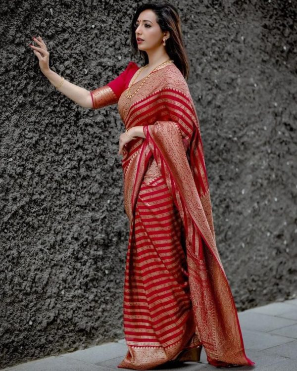 KP 4085 Red Color Soft Lichi Silk Jacquard On All Over Saree Casual, Party Wear, Wedding, Events Etc. Expected Delivery 4-6 Working Days @1399/- | Sarees, Bollywood Sarees, Creative Sarees, Designer Sarees, Embroidered Sarees, Ethnic Saree, Modern Digital sarees, Party Wear Sarees