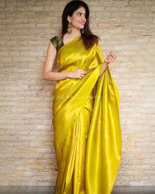 KP 4099 Yellow Color Soft Lichi Silk Cloth Rich Pallu All Over Saree Events Casual, Wedding, Festive, Events Etc. Expected Delivery  4-6 Working Days @1349/- | Sarees, Bollywood Sarees, Creative Sarees, Designer Sarees, Embroidered Sarees, Ethnic Saree, Modern Digital sarees, Party Wear Sarees