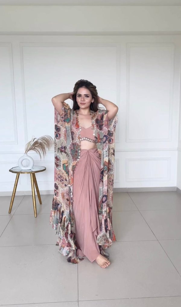 Aglow Peach Color Silk Digital Printed Fancy Lace Salwar Suit