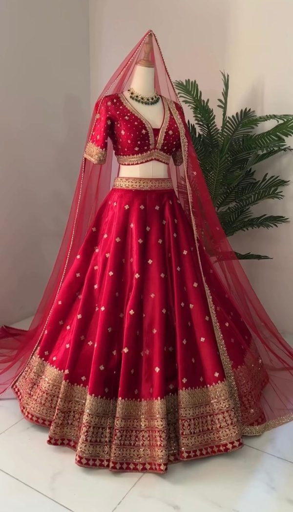 Artful Red Color Georgette Embroidery Sequence Lehenga Choli