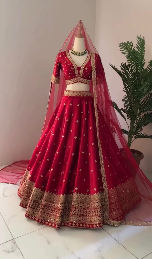Artful Red Color Georgette Embroidery Sequence Lehenga Choli