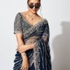 Fancy Navy Blue Color Blooming Vichitra Embroidery Lehenga Saree