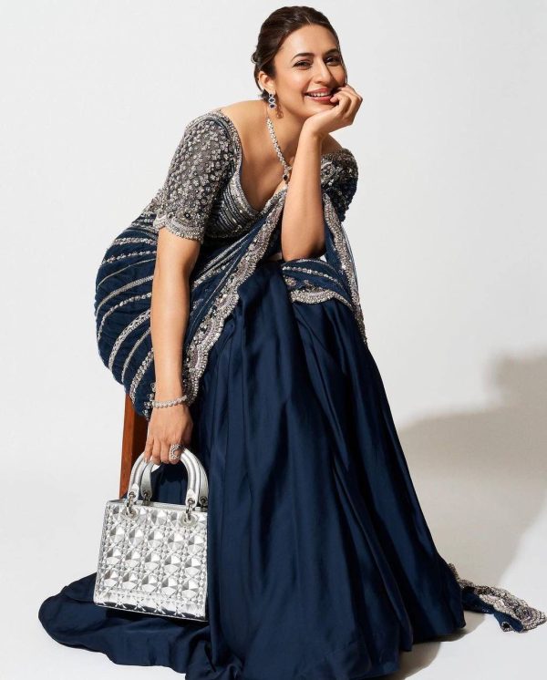 Fancy Navy Blue Color Blooming Vichitra Embroidery Lehenga Saree