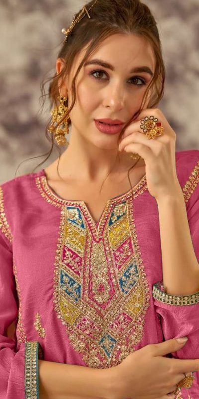 Fancy Pink Color Vichitra Embroidery Codding Sequence Work Salwar Suit