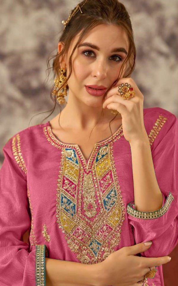 Fancy Pink Color Vichitra Embroidery Codding Sequence Work Salwar Suit