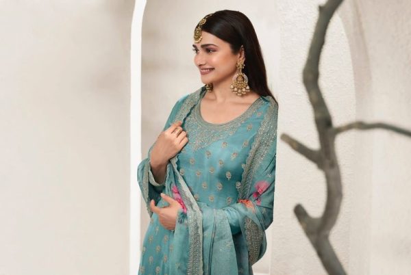 Grand Blue Color Viscose Chinon Embroidered Sequence Salwar Suit