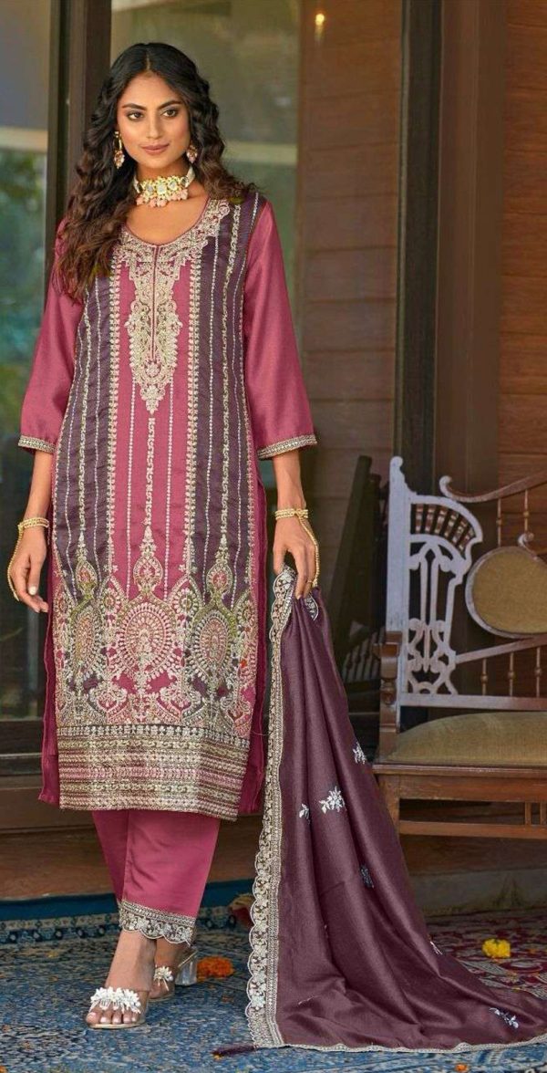 Grand Pink Color Vichitra Embroidery Codding Sequence Salwar Suit