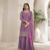 Grand Purple Color Viscose Chinon Embroidered Sequence Salwar Suit