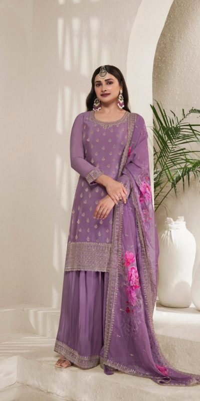 Grand Purple Color Viscose Chinon Embroidered Sequence Salwar Suit