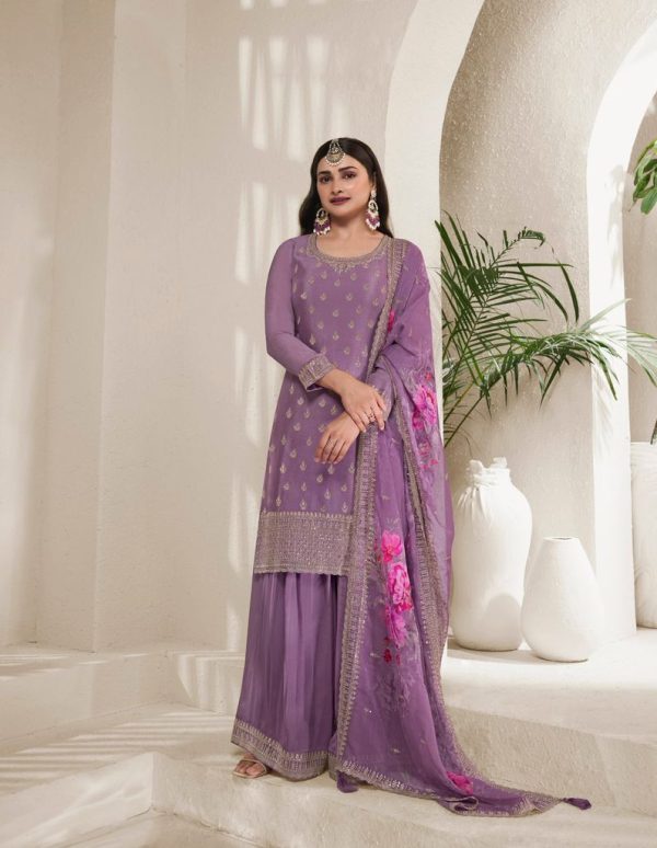 Grand Purple Color Viscose Chinon Embroidered Sequence Salwar Suit
