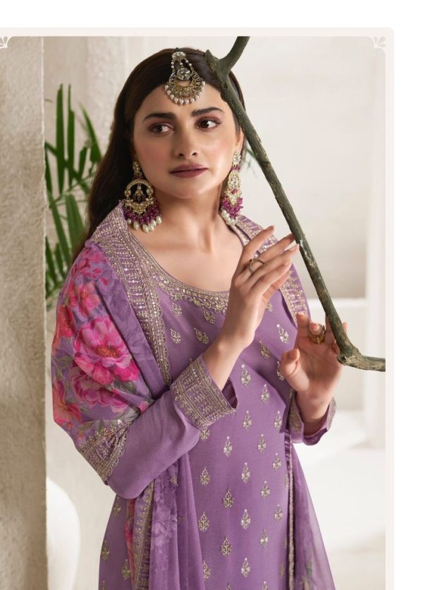 Purple Viscose Chinon Embroidered Sequence Salwar Suit - Image 2