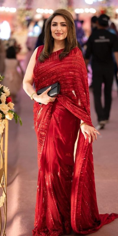 Grand Red Color Georgette Sequins Embroidery Work Saree