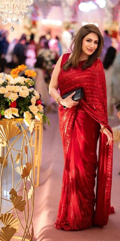 Grand Red Color Georgette Sequins Embroidery Work Saree