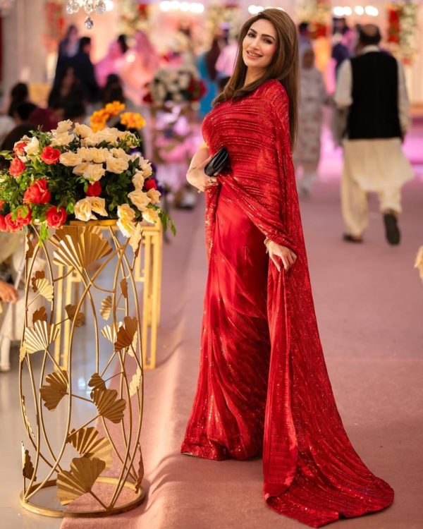 Grand Red Color Georgette Sequins Embroidery Work Saree